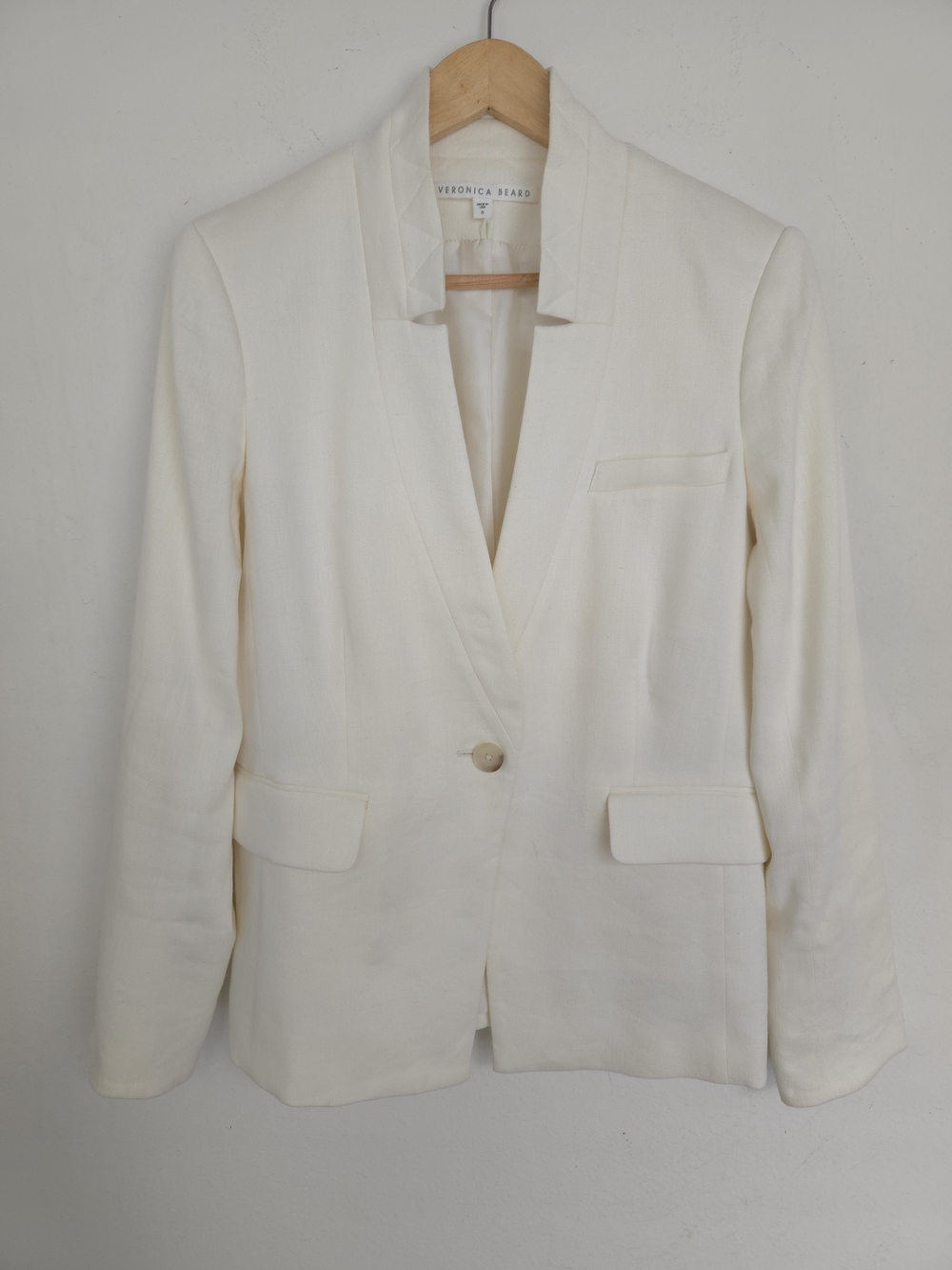 VERONICA BEARD White Upcollar Dickey Jacket Blazer Linen Blend Womens Size 8